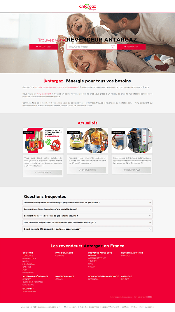 Page d'accueil du store locator